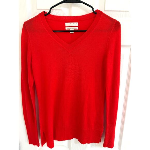KENAR Superfine Merino Wool Womens Red V Neck Sweater SZ S - Picture 6 of 9